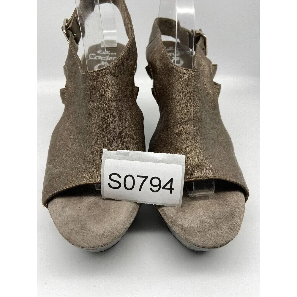 Calleen Cordero Sandals‎ Womens Sz 8 Brown Metallic Leather Sling Back Wedges
